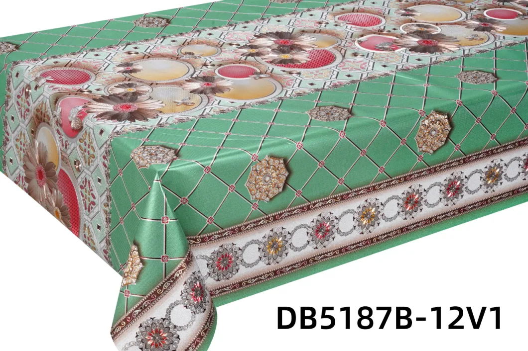 New Designs Factory Gold Red Blue Table Cloth Printed with Embossed PVC Polyester Backing Tablecloth