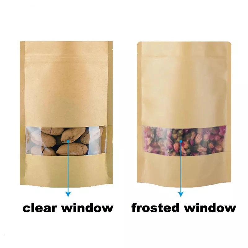 Amazon Top Seller 2023 White/Brown Packaging Kraft Paper Zip Window Packaging Bags/Coffe Bags