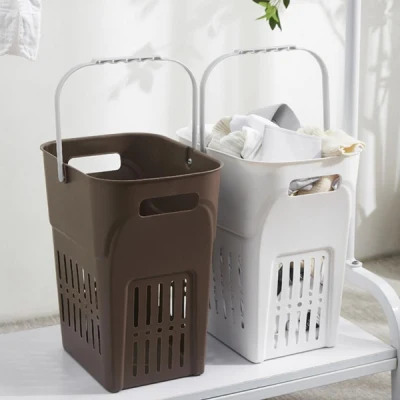 Cesto de ropa de plástico para organizar el almacenamiento del baño con asa